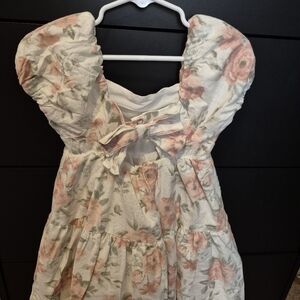 Catherine Malandrino Pink Floral Puff Sleeve Dress